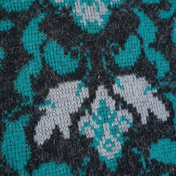 Vintage Grey Green Floral Knit Crewneck Fair Isle Fisherman Sweater S - Picture 10 of 10